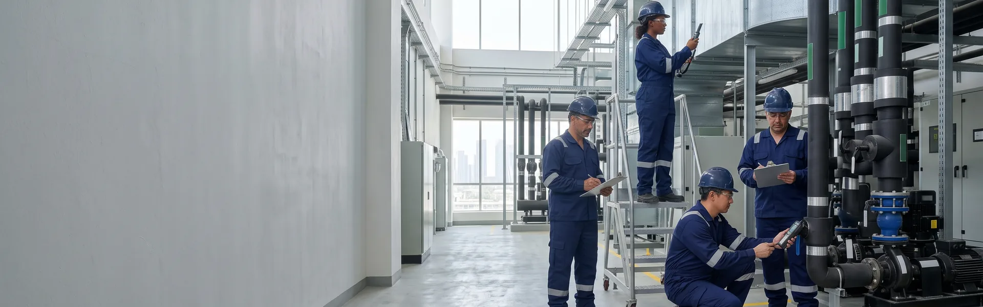 Mechanical and plumbing team maintaining a building plant room