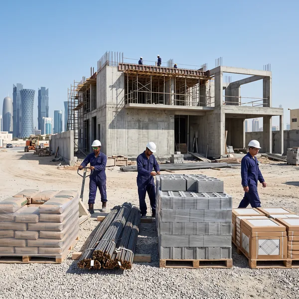 Building materials delivered to a villa construction site